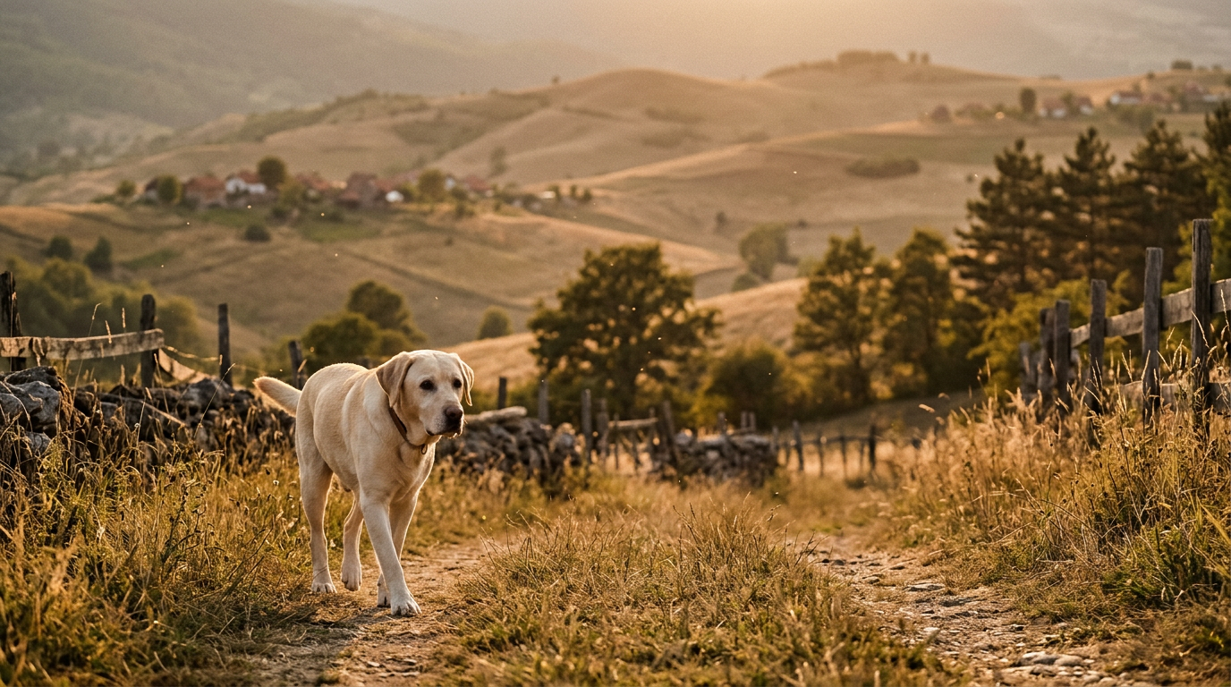 Ein geretteter Hund blickt hoffnungsvoll ins Licht
